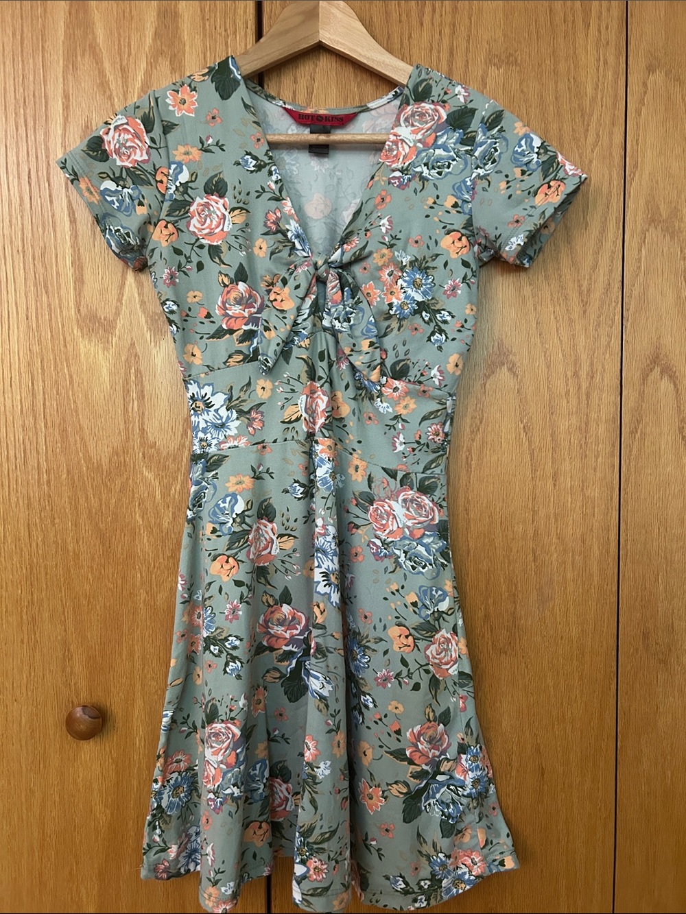 Hot Kiss Sage Green Floral Tie-Front Mini Dress